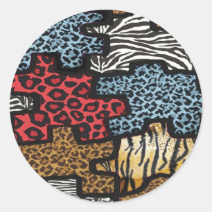 Adesivo Redondo Presentes com Estampa de Puzzle Leopardo Zebra Roc