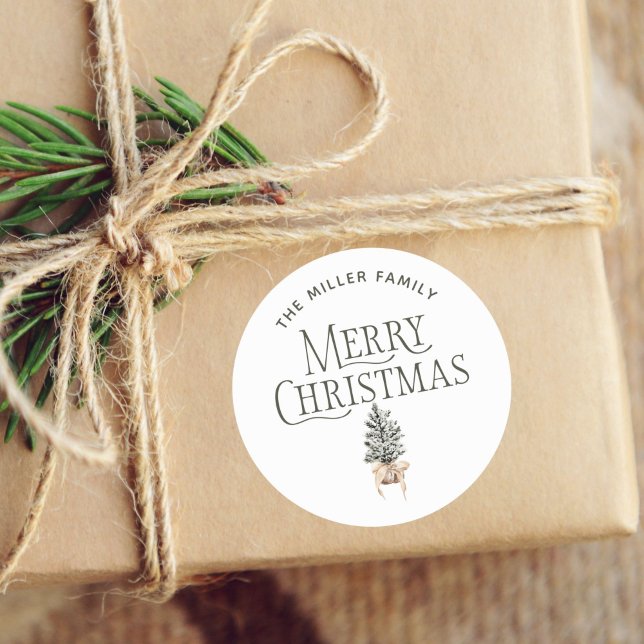 Adesivo Redondo Presentes da árvore de Natal do pinheiro da fazend (Criador carregado)