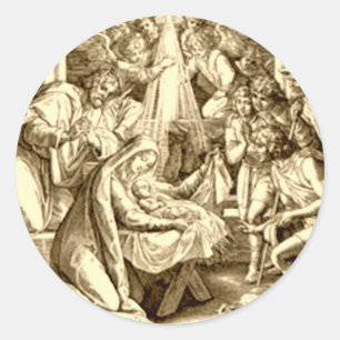 Adesivo Redondo Presentes da cena da natividade para o Natal