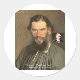Adesivo Redondo Presentes da Citação "Tolstoy = Nietzsche Estúpido