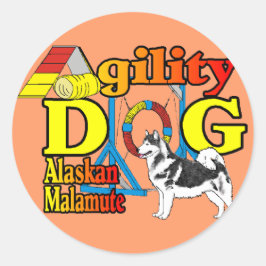 Adesivo Redondo Presentes de agilidade no Alaska Malamute