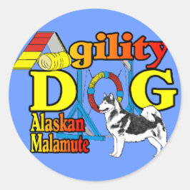 Adesivo Redondo Presentes de agilidade no Alaska Malamute