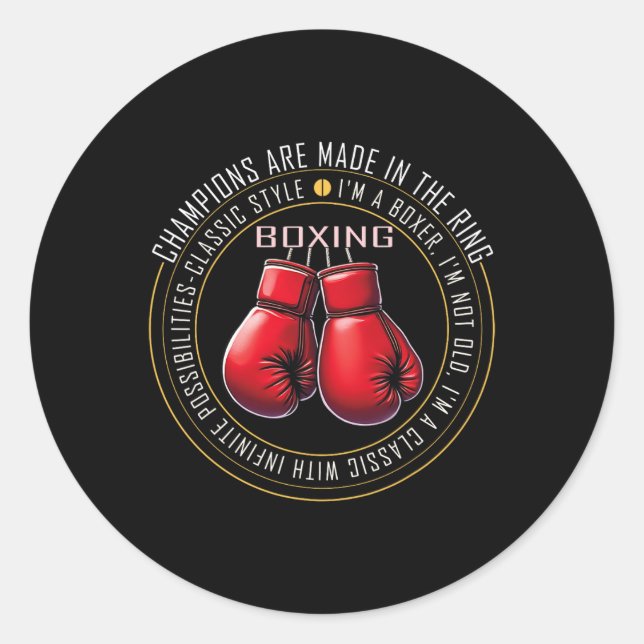 Adesivo Redondo Presentes De Amor Com Luvas De Boxing Retro Para B (Frente)