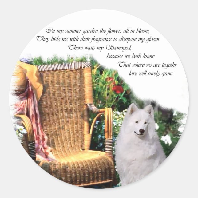 Adesivo Redondo Presentes de Arte Samoyed (Frente)