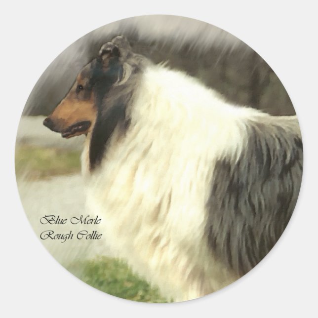 Adesivo Redondo Presentes de Collie Rough Rough Blue (Frente)