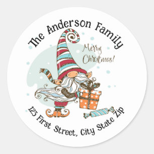 Adesivo Redondo Presentes de Gnomo de Natal em Aquarela