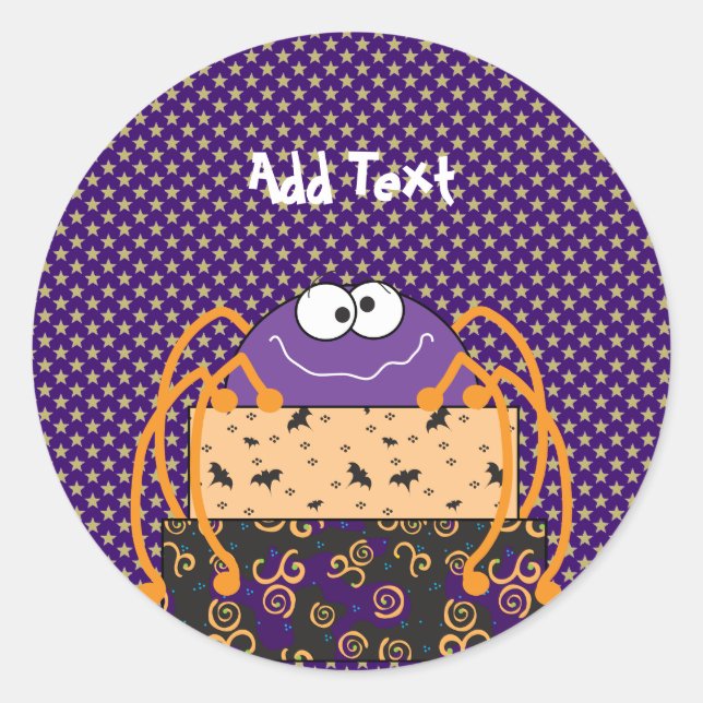 Adesivo Redondo Presentes de Halloween personalizados, aranha roxa (Frente)