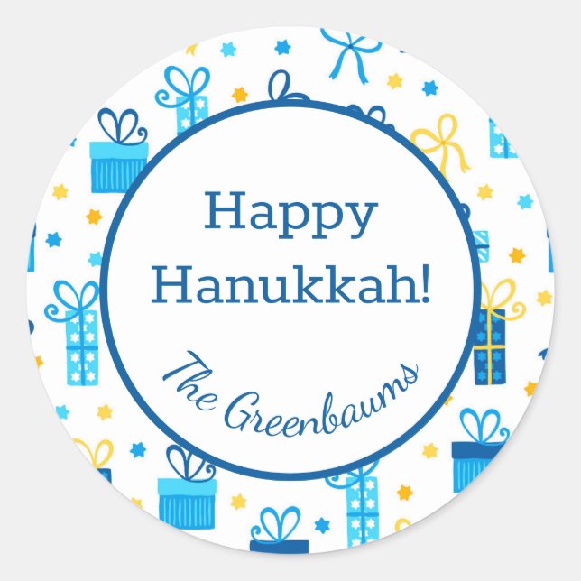 Adesivo Redondo Presentes de Hanukkah (Frente)