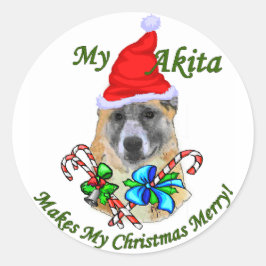 Adesivo Redondo Presentes de Natal Akita