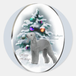 Adesivo Redondo Presentes de Natal Bedlington Terrier