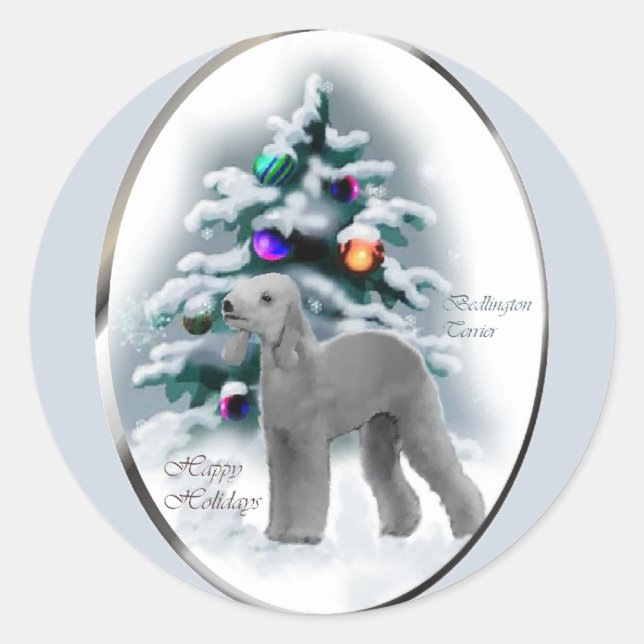 Adesivo Redondo Presentes de Natal Bedlington Terrier (Frente)