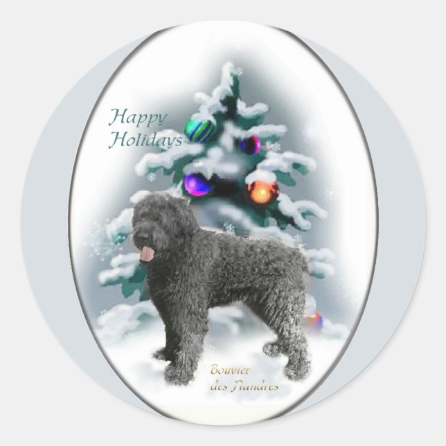 Adesivo Redondo Presentes de Natal Bouvier des Flandres (Frente)