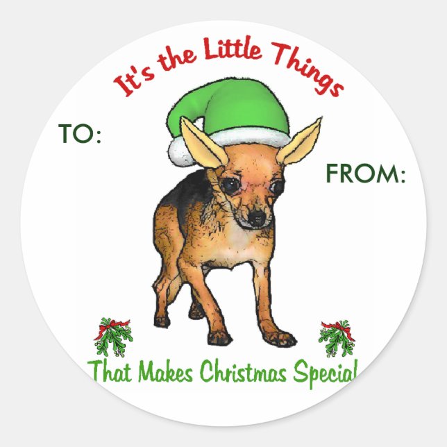 Adesivo Redondo Presentes de Natal Chihuahua (Frente)