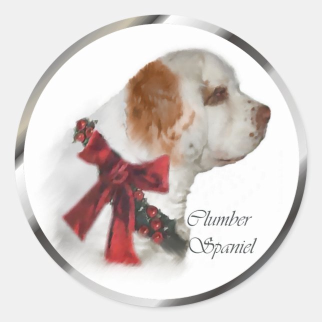 Adesivo Redondo Presentes de Natal Clumber Spaniel (Frente)