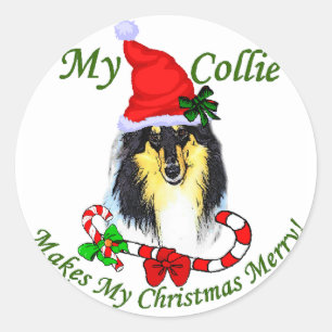 Adesivo Redondo Presentes de Natal Collie
