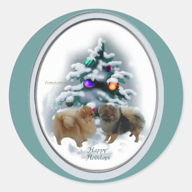 Adesivo Redondo Presentes de Natal da Pomerânia (Frente)