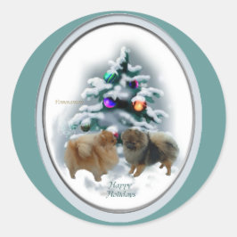 Adesivo Redondo Presentes de Natal da Pomerânia