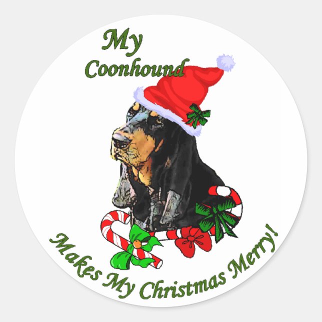 Adesivo Redondo Presentes de Natal de Black and Tan Coonhound (Frente)