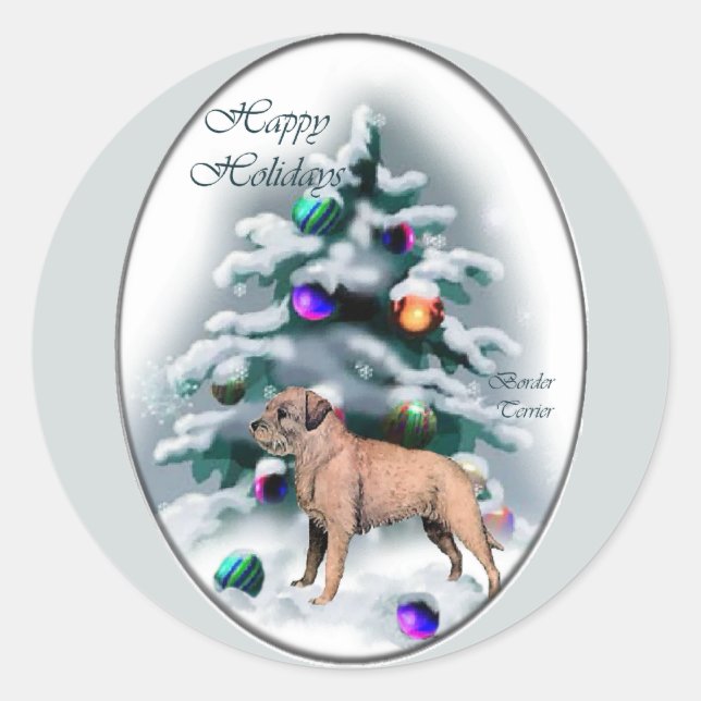 Adesivo Redondo Presentes de Natal de Borda Terrier (Frente)