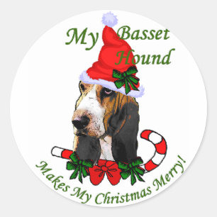 Adesivo Redondo Presentes de Natal de Caça-Basset
