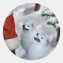 Adesivo Redondo Presentes de Natal de Cachorro Eskimo Americano