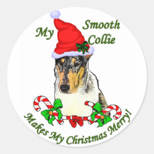 Adesivo Redondo Presentes de Natal de Collie Suaves