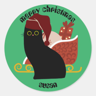 Adesivo Redondo presentes de natal de gatos, nome personalizado