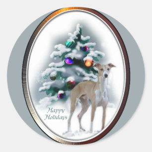 Adesivo Redondo Presentes de Natal de Greyhound Italiano