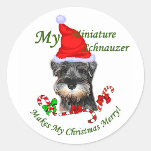 Adesivo Redondo Presentes de Natal de Miniatura Schnauzer