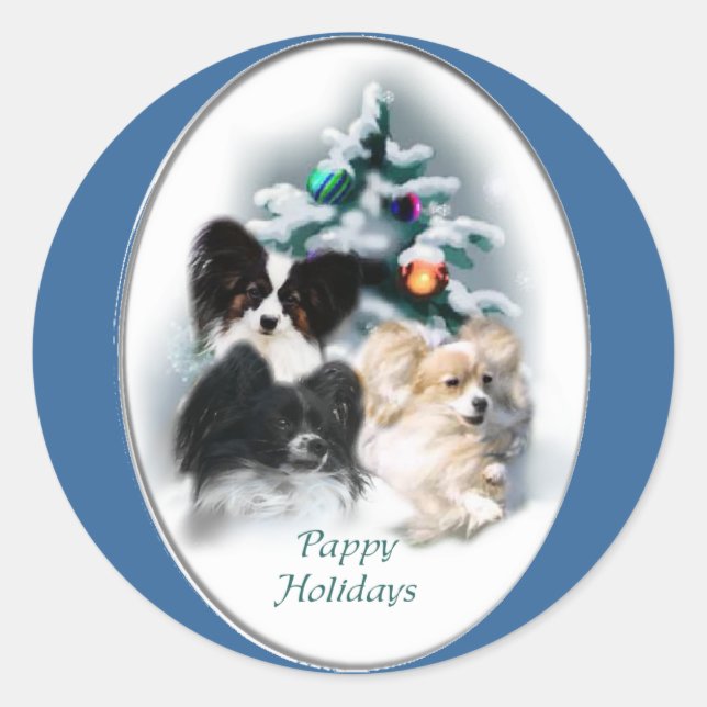 Adesivo Redondo Presentes de Natal de Papillon (Frente)