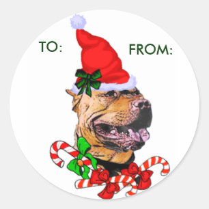 Adesivo Redondo Presentes de Natal do American Pit Bull Terrier