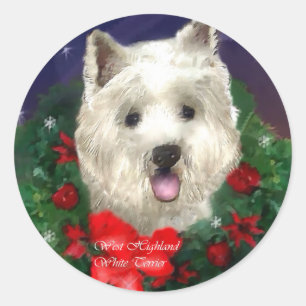 Adesivo Redondo Presentes de Natal do Terrier White Highland Oeste