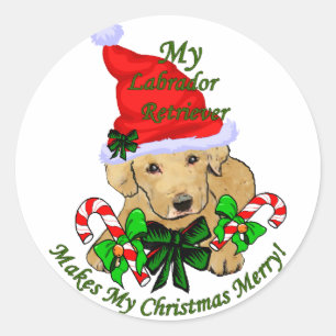 Adesivo Redondo Presentes de Natal do Yellow Labrador Retriever