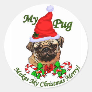 Adesivo Redondo Presentes de Natal dos Pug Amantes