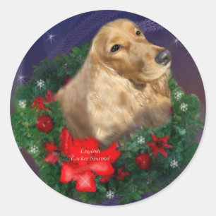 Adesivo Redondo Presentes de Natal em Inglês Cocker Spaniel
