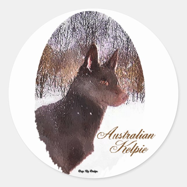 Adesivo Redondo Presentes de Natal em Kelpie australianos (Frente)