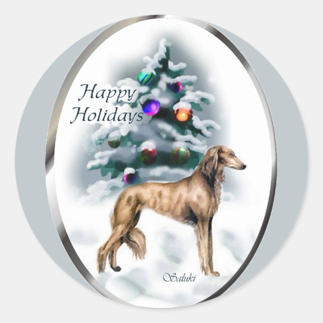 Adesivo Redondo Presentes de Natal em Saluki (Frente)