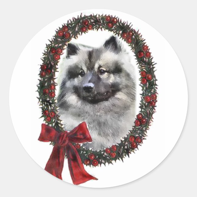 Adesivo Redondo Presentes de Natal Keeshond (Frente)