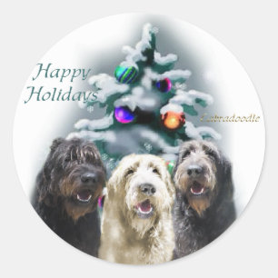 Adesivo Redondo Presentes de Natal Labradoodle