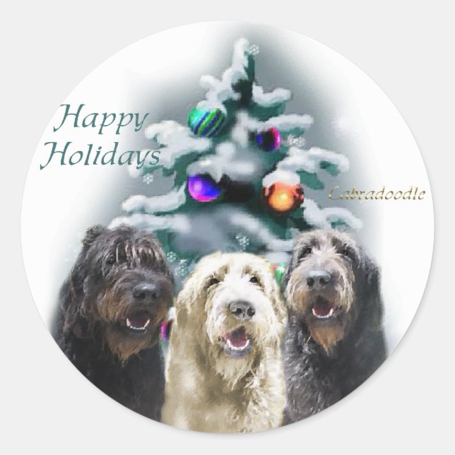 Adesivo Redondo Presentes de Natal Labradoodle (Frente)