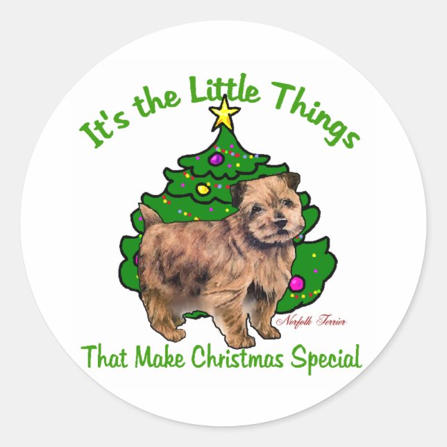 Adesivo Redondo Presentes de Natal Norfolk Terrier (Frente)