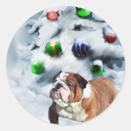 Adesivo Redondo Presentes de Natal para Bulldog Inglês