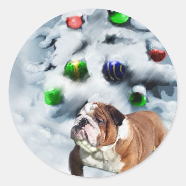 Adesivo Redondo Presentes de Natal para Bulldog Inglês (Frente)