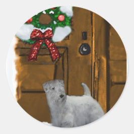 Adesivo Redondo Presentes de Natal Sealyham Terrier