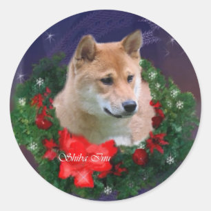 Adesivo Redondo Presentes de Natal Shiba Inu