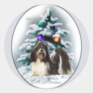 Adesivo Redondo Presentes de Natal Shih Tzu