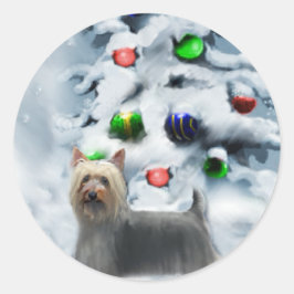 Adesivo Redondo Presentes de Natal Silky Terrier