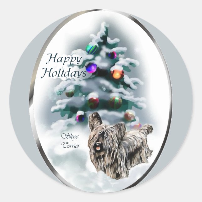 Adesivo Redondo Presentes de Natal Skye Terrier (Frente)