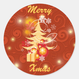 Adesivo Redondo Presentes de Natal vermelhos e Dourados