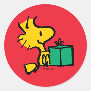 Adesivo Redondo Presentes de Natal Woodstock Peanuts